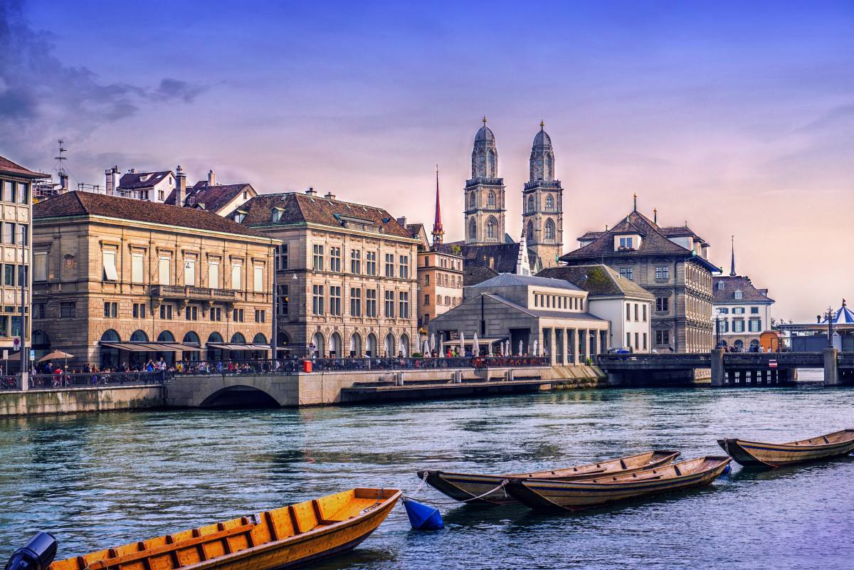 zurich view from limmat river to the cathedral 