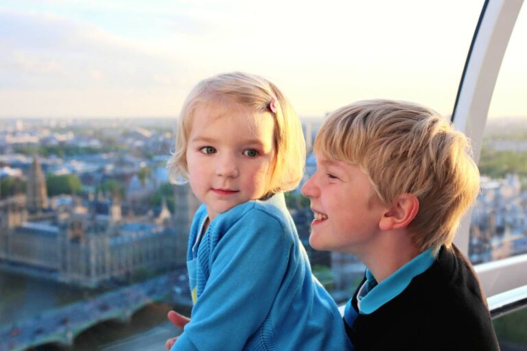 Dzieci obserwują panoramę południowego Londynu z kabiny London Eye © Shutterstock