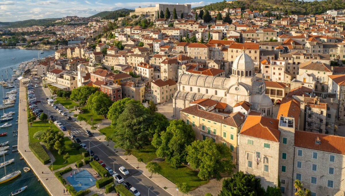 Widok z lotu ptaka na Katedrę św. Jakuba w Szybeniku, Chorwacja © Shutterstock